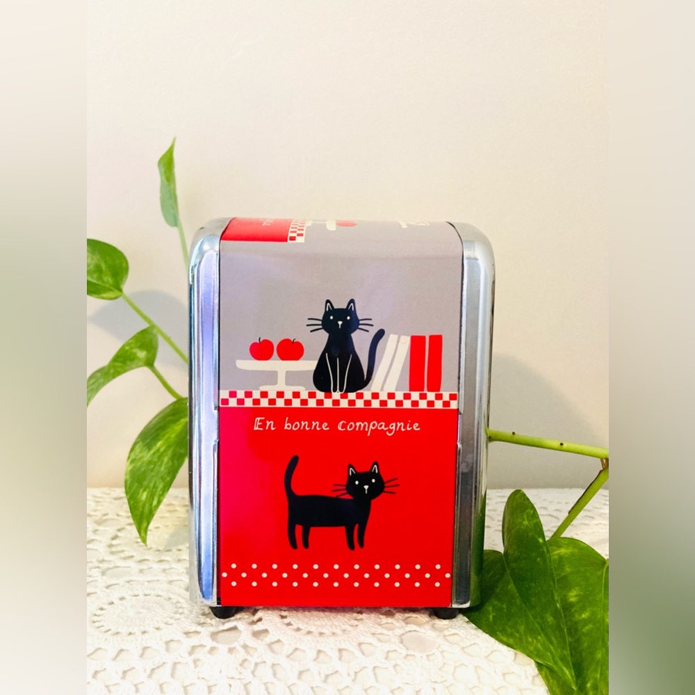 Red and Black Cat Retro Napkin Holder MCM Kitchen En bonne compagnie French
